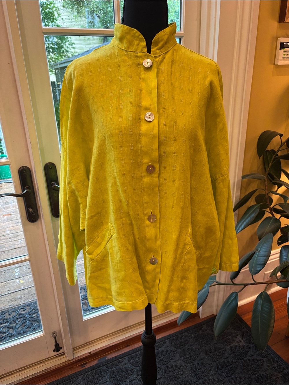 bryn Walker Bright Lime Button-Front Linen Jacket